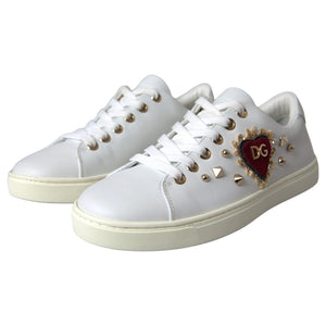 Weiß Leder Gold Rot Herz Turnschuhe Schuhe