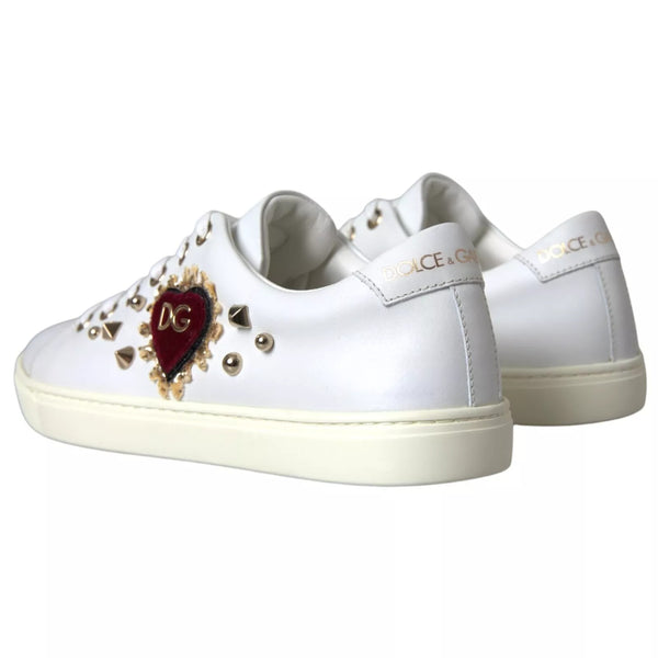 Weiß Leder Gold Rot Herz Turnschuhe Schuhe