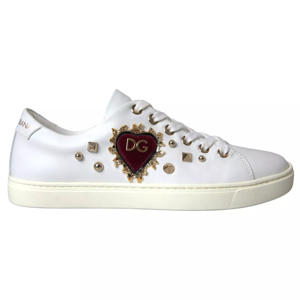 Weiß Leder Gold Rot Herz Turnschuhe Schuhe