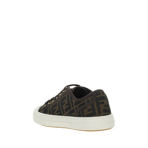 Braune Polyamid Sneakers mit niedrigem Schaft