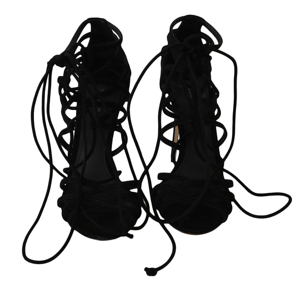 Schwarze Wildleder Riemen Stilettos Sandalen