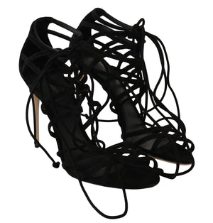 Schwarze Wildleder Riemen Stilettos Sandalen