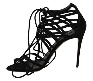Schwarze Wildleder Riemen Stilettos Sandalen