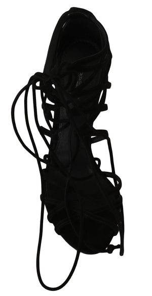 Schwarze Wildleder Riemen Stilettos Sandalen