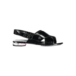 Schwarze Leder Damen Sandale