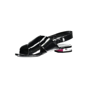 Schwarze Leder Damen Sandale