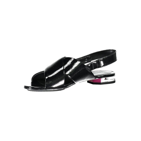 Schwarze Leder Damen Sandale