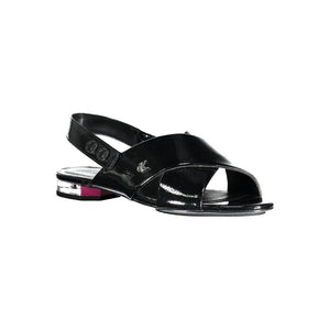 Schwarze Leder Damen Sandale