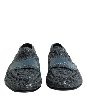 Blaue gewebte Leder Slipper Schuhe