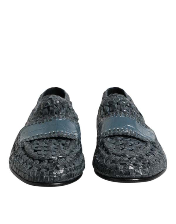 Blaue gewebte Leder Slipper Schuhe
