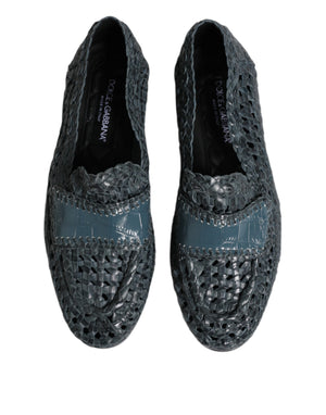Blaue gewebte Leder Slipper Schuhe