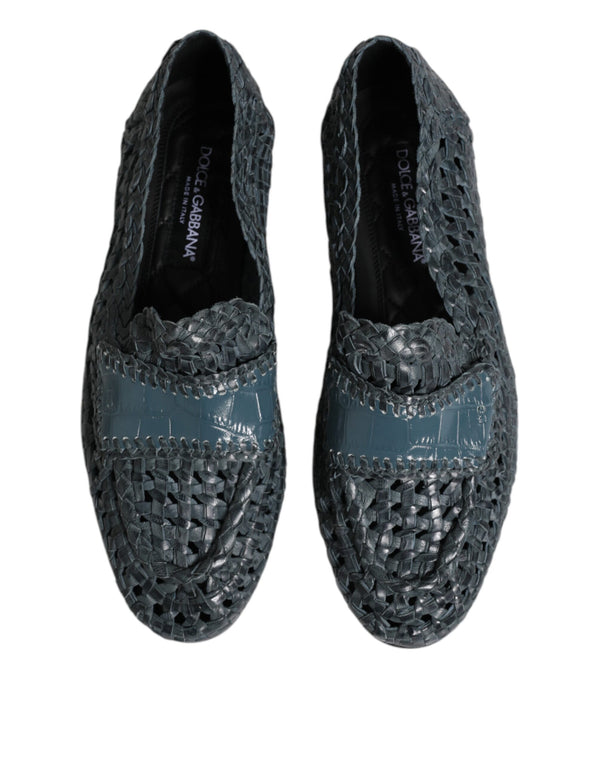 Blaue gewebte Leder Slipper Schuhe