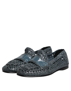 Blaue gewebte Leder Slipper Schuhe