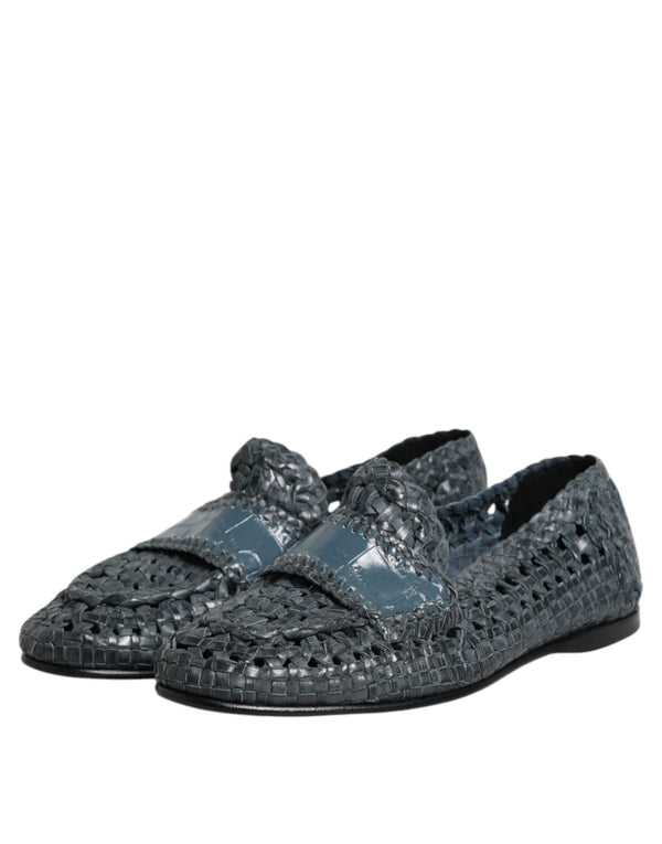 Blaue gewebte Leder Slipper Schuhe