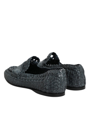 Blaue gewebte Leder Slipper Schuhe