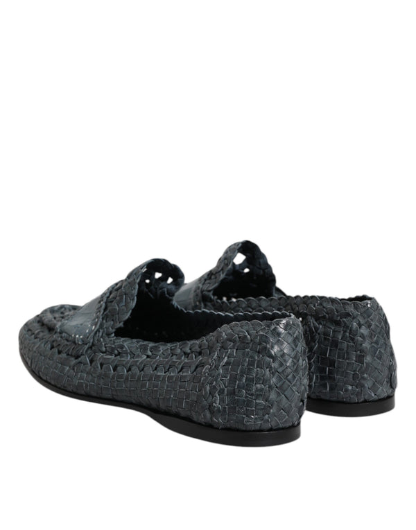 Blaue gewebte Leder Slipper Schuhe