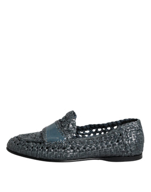 Blaue gewebte Leder Slipper Schuhe