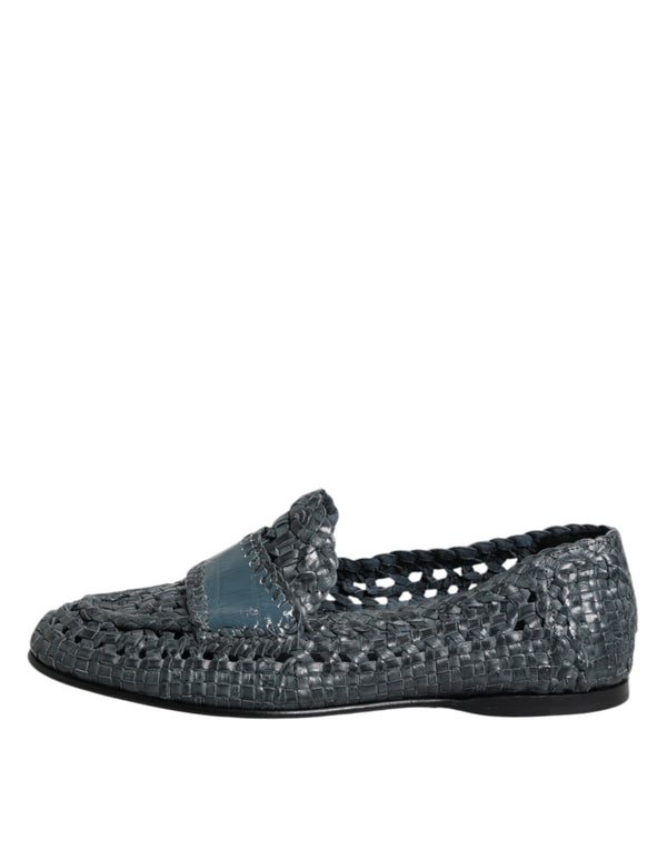 Blaue gewebte Leder Slipper Schuhe