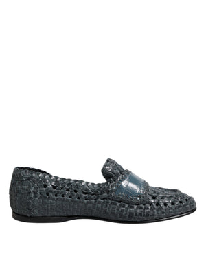Blaue gewebte Leder Slipper Schuhe