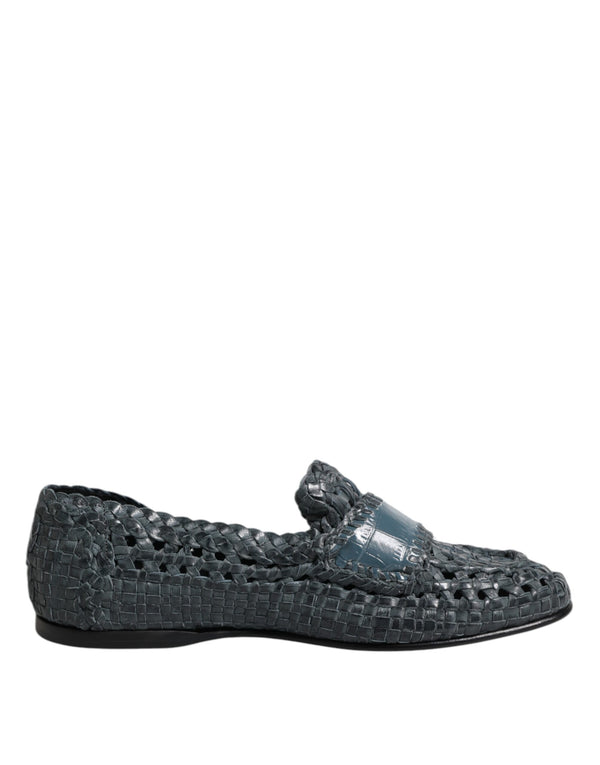 Blaue gewebte Leder Slipper Schuhe