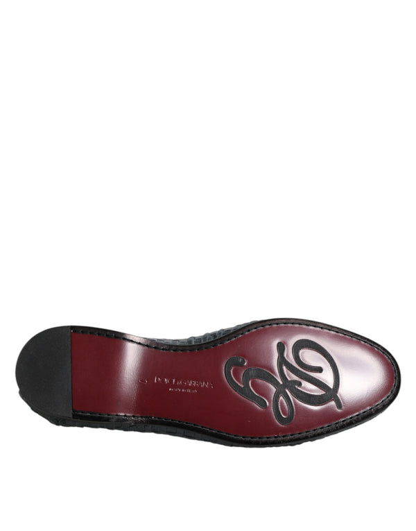 Blaue gewebte Leder Slipper Schuhe
