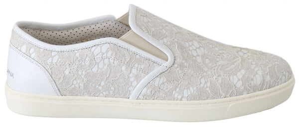 Weiße Leder Spitze Slip On Loafers Schuhe