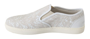 Weiße Leder Spitze Slip On Loafers Schuhe