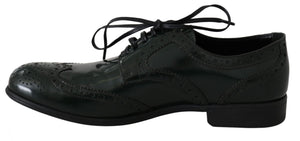 Grüne Leder Broque Oxford Wingtip Schuhe