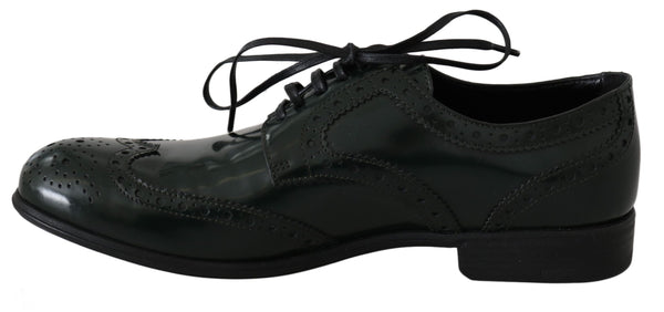 Grüne Leder Broque Oxford Wingtip Schuhe