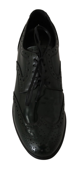 Grüne Leder Broque Oxford Wingtip Schuhe