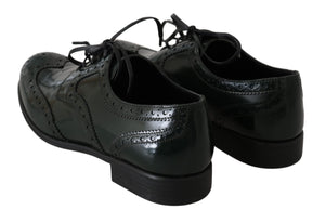 Grüne Leder Broque Oxford Wingtip Schuhe