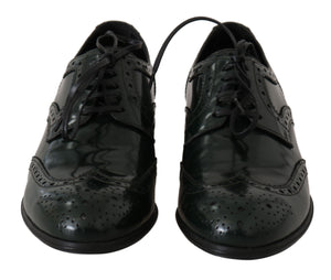 Grüne Leder Broque Oxford Wingtip Schuhe