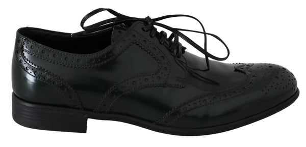 Grüne Leder Broque Oxford Wingtip Schuhe