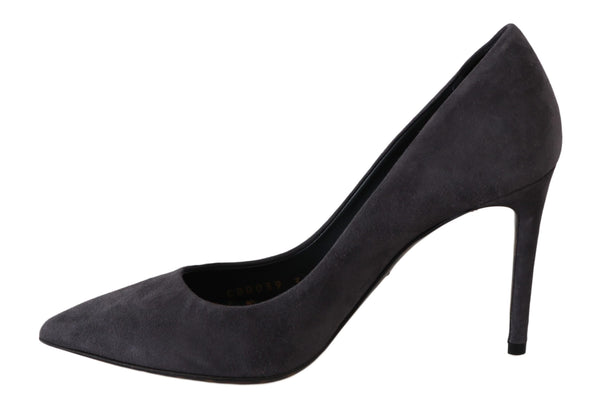 Graue Wildleder Leder Stiletto Schuhe Heels