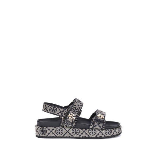 Blaue Stoff-Flachsandalen