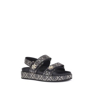 Blaue Stoff-Flachsandalen