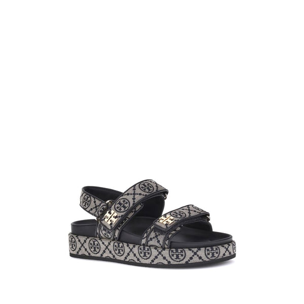 Blaue Stoff-Flachsandalen