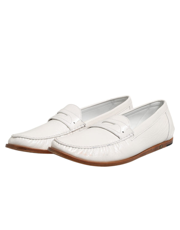Weiß Leder Loafers Mokassins Slip On Schuhe