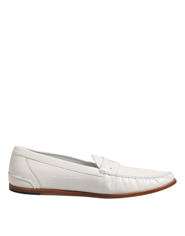 Weiß Leder Loafers Mokassins Slip On Schuhe