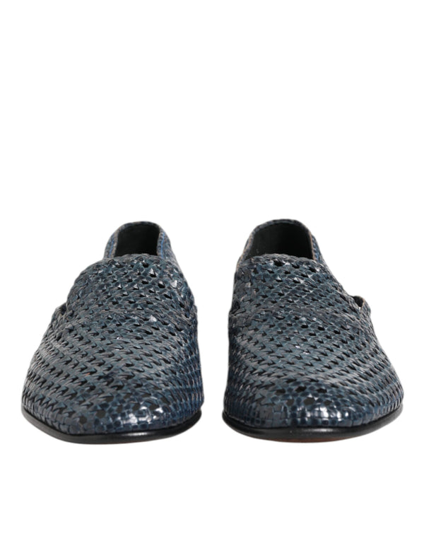 Blaue gewebte Leder Slipper Schuhe