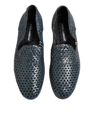 Blaue gewebte Leder Slipper Schuhe