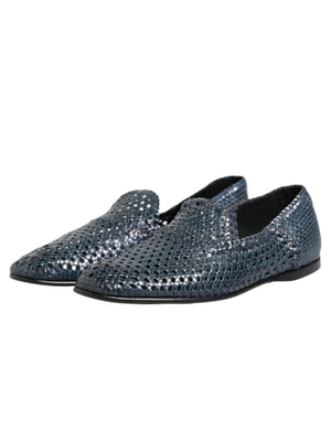 Blaue gewebte Leder Slipper Schuhe