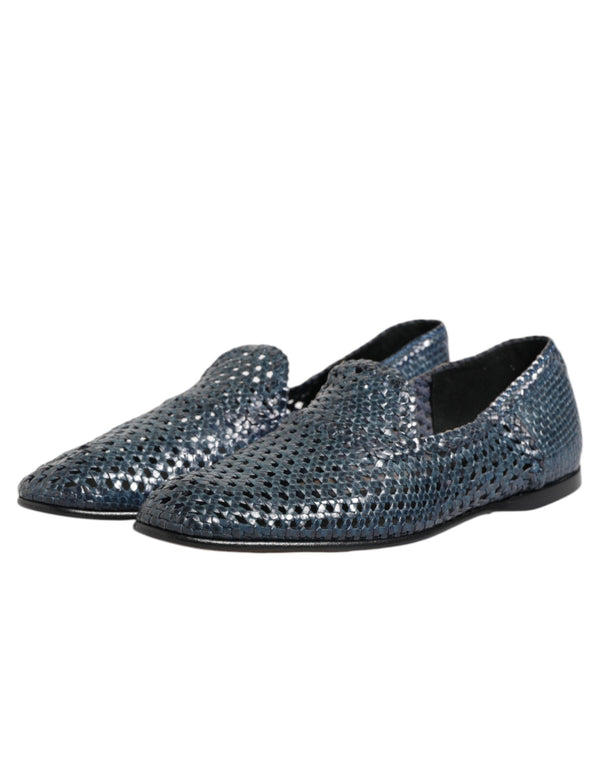 Blaue gewebte Leder Slipper Schuhe