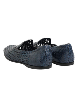Blaue gewebte Leder Slipper Schuhe