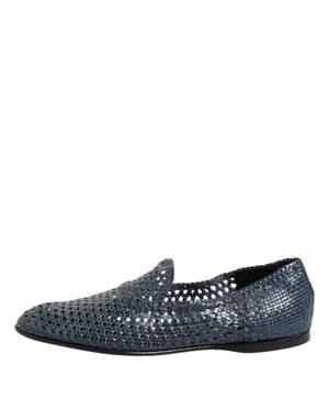 Blaue gewebte Leder Slipper Schuhe