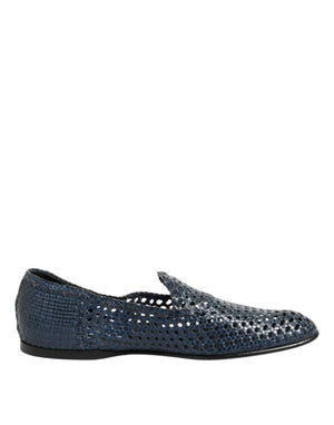 Blaue gewebte Leder Slipper Schuhe