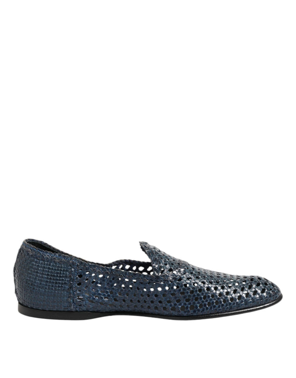 Blaue gewebte Leder Slipper Schuhe