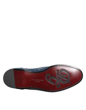 Blaue gewebte Leder Slipper Schuhe
