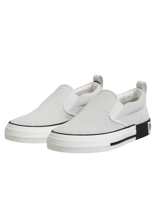 Weiß gepunktet Leder Slip On Männer Turnschuhe Schuhe