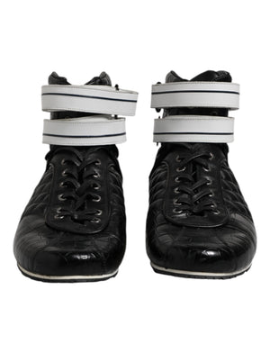 Schwarze gesteppte Leder Schnürschuhe